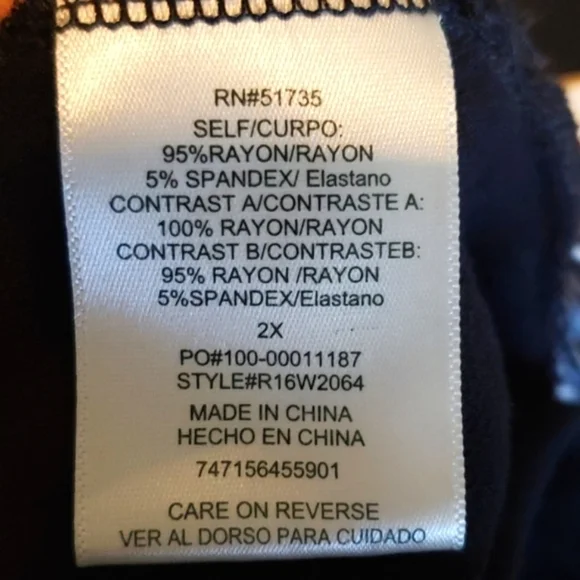 Dept 222 Black White ¾ Sleeve Top 2XL Open Back Detail - Picture 6 of 7